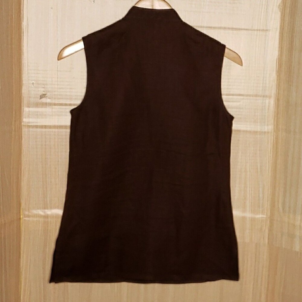 Bloomingdale's Womens Petite Brown Linen Sleeveless Tunic 4P - Picture 2 of 5